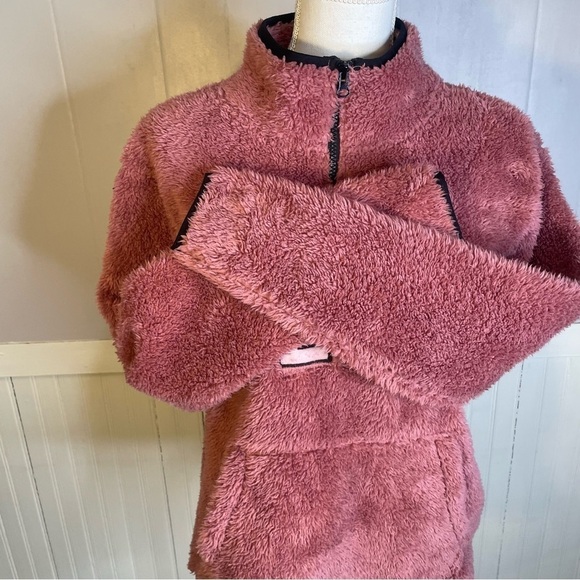 BEBE Womens 1/4 Zip Fleece Pullover Jacket Size small Pink Logo - Picture 7 of 10